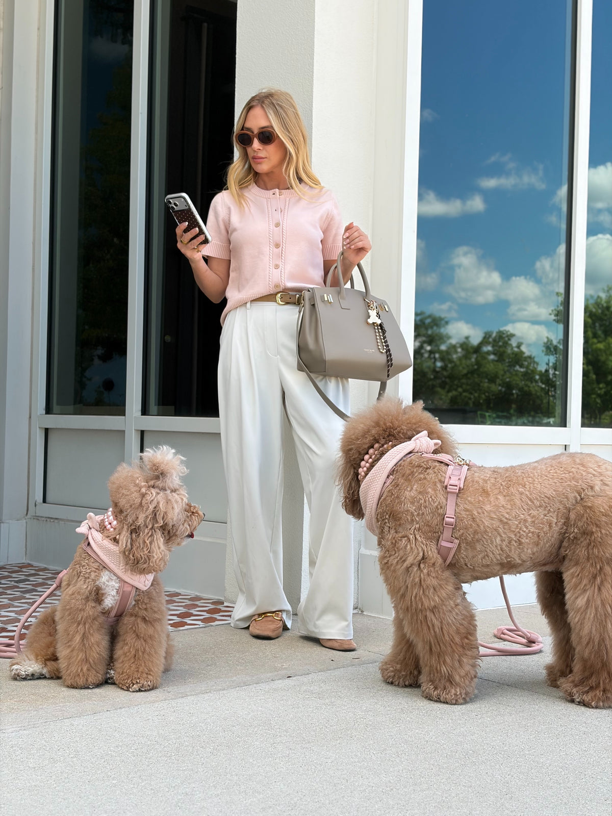 Luelle Dog Bandana & Women’s Cardigan Set - Nude Blush
