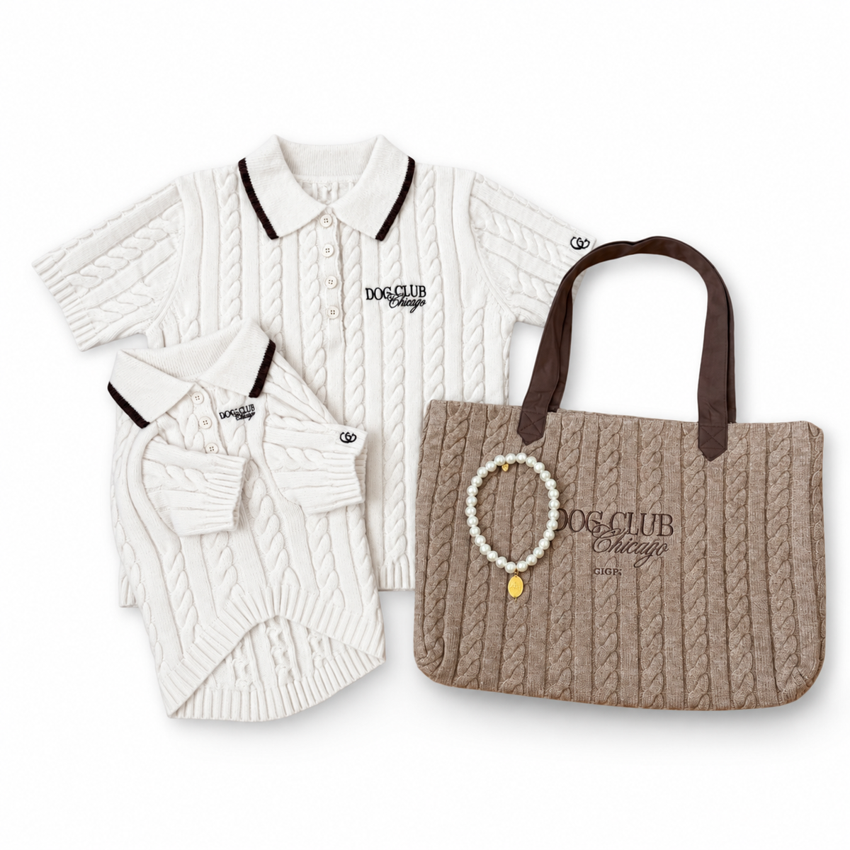 Dog Club Astor Knit Polo Set – Ivory
